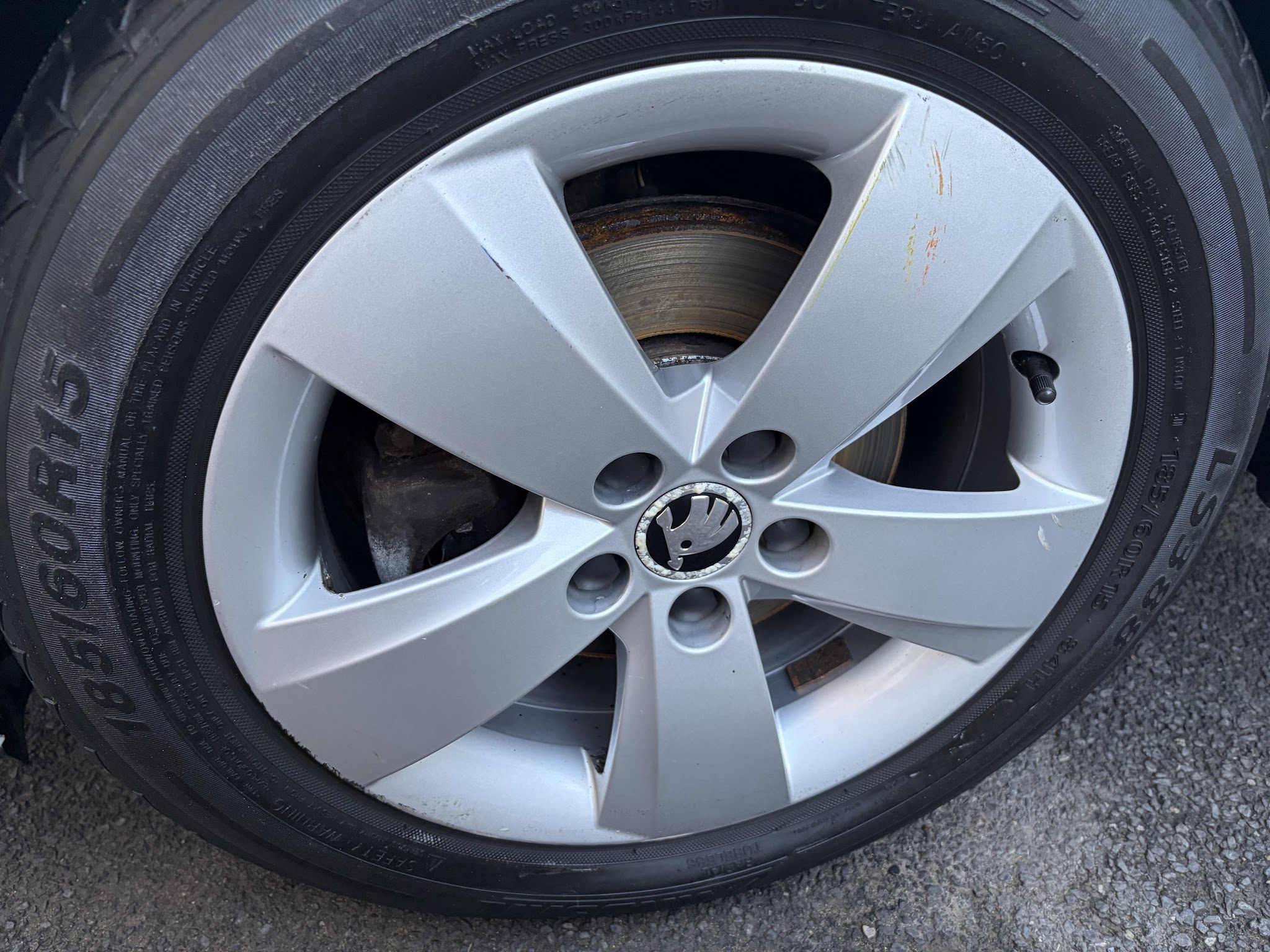 Close-up of a Skoda wheel and tyre photographed by Wharfedale Car Spa